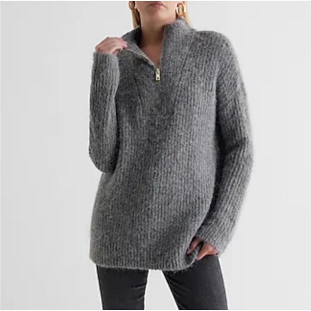 NWT!!! Express Charcoal Oversized Women's Cowl Neck Sweater Small 1/4 Zip - Picture 2 of 14